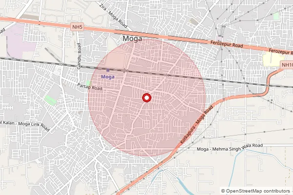 Map showing approximate area covered by Pincode 142056 — Gholia Khurd So, Moga