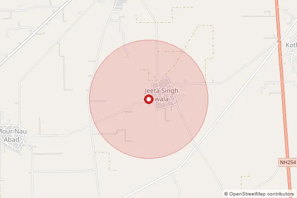 Map showing approximate area covered by Pincode 142057 — Maur Nau Abad Bo, Moga