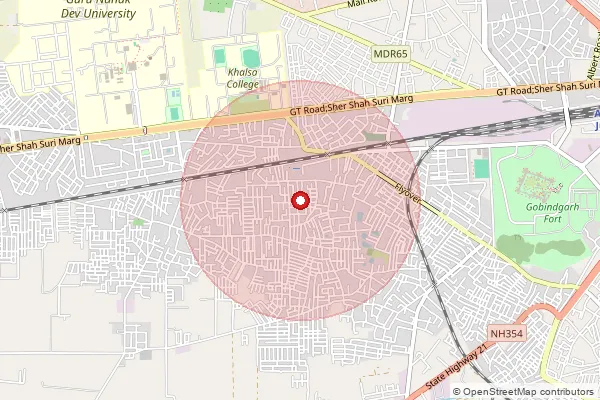 Map showing approximate area covered by Pincode 143002 — Khalsa College So, Amritsar