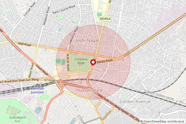 Map showing approximate area covered by Pincode 143004 — Nodal Delivery Centre Amritsar, Amritsar