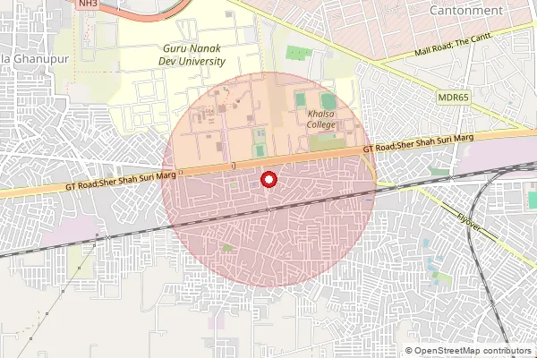 Map showing approximate area covered by Pincode 143005 — Guru Nanak Dev University So, Amritsar