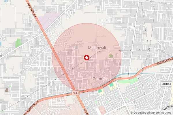 Map showing approximate area covered by Pincode 143008 — Dist Jail Bo, Amritsar