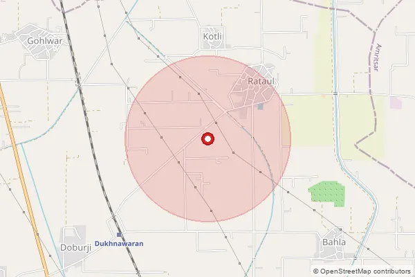Map showing approximate area covered by Pincode 143022 — Rataul Bo, Amritsar
