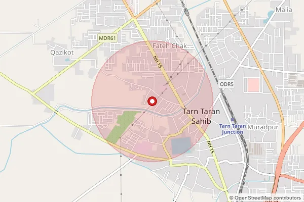 Map showing approximate area covered by Pincode 143117 — Bharowal Bo, Tarn Taran