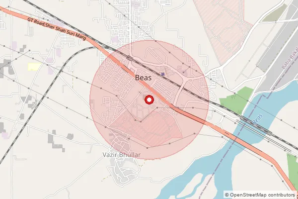 Map showing approximate area covered by Pincode 143201 — Bhalojla Bo, Amritsar