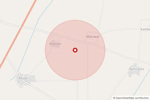 Map showing approximate area covered by Pincode 143301 — Kot Dharam Chand Kalan Bo, Tarn Taran