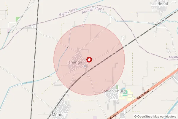 Map showing approximate area covered by Pincode 143501 — Vallah Bo, Amritsar
