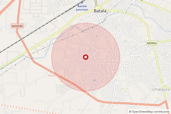 Map showing approximate area covered by Pincode 143506 — Massania Bo, Gurdaspur