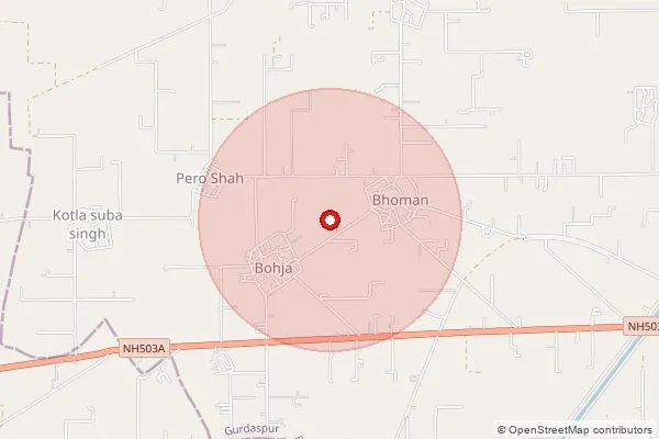 Map showing approximate area covered by Pincode 143514 — Padhe Bo, Gurdaspur