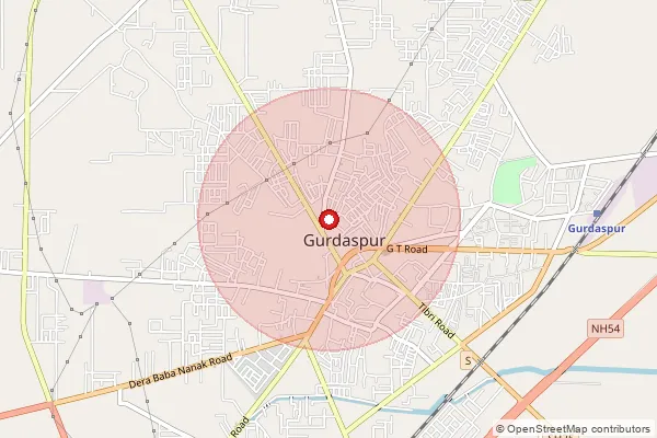 Map showing approximate area covered by Pincode 143521 — Gurdaspur Ho, Gurdaspur