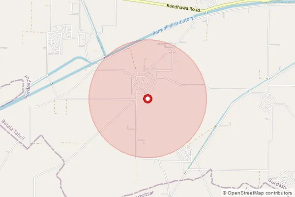 Map showing approximate area covered by Pincode 143602 — Hardorwal Bo, Gurdaspur