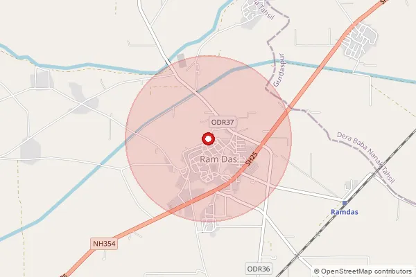 Map showing approximate area covered by Pincode 143603 — Dahoorian Bo, Amritsar