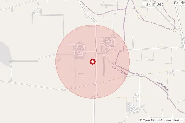 Map showing approximate area covered by Pincode 143606 — Madhu Chhanga Bo, Amritsar