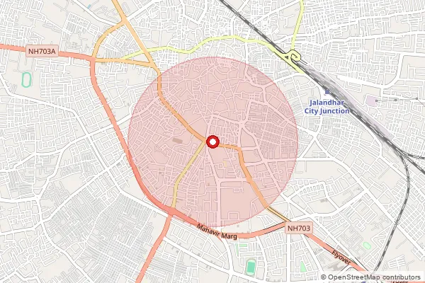 Map showing approximate area covered by Pincode 144005 — Jalandhar Cantt Ho, Jalandhar