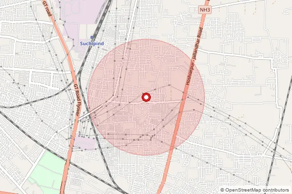 Map showing approximate area covered by Pincode 144007 — Ladhewali So, Jalandhar