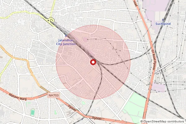 Map showing approximate area covered by Pincode 144008 — Lidhran Bo, Jalandhar