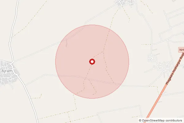 Map showing approximate area covered by Pincode 144221 — Seeprian Bo, Hoshiarpur