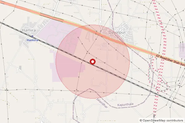 Map showing approximate area covered by Pincode 144222 — Handwal Bo, Hoshiarpur
