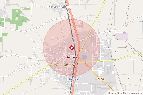 Map showing approximate area covered by Pincode 144404 — Phuglana Bo, Hoshiarpur