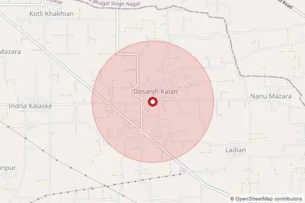 Map showing approximate area covered by Pincode 144502 — Dhandwar Bo, Jalandhar