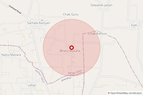 Map showing approximate area covered by Pincode 144504 — Chak Ramu Bo, Shahid Bhagat Singh Nagar
