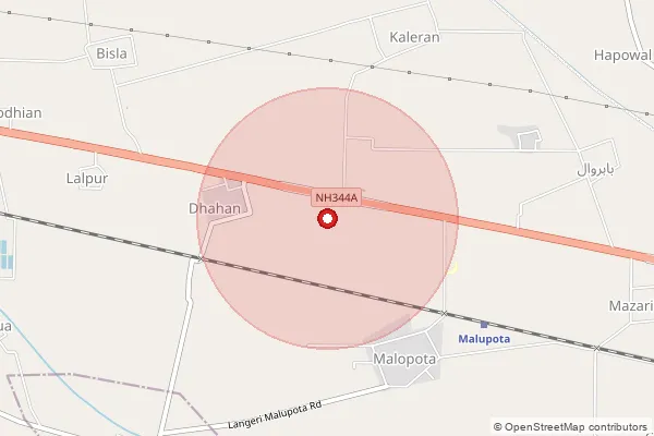 Map showing approximate area covered by Pincode 144505 — Baharowal Bo, Shahid Bhagat Singh Nagar