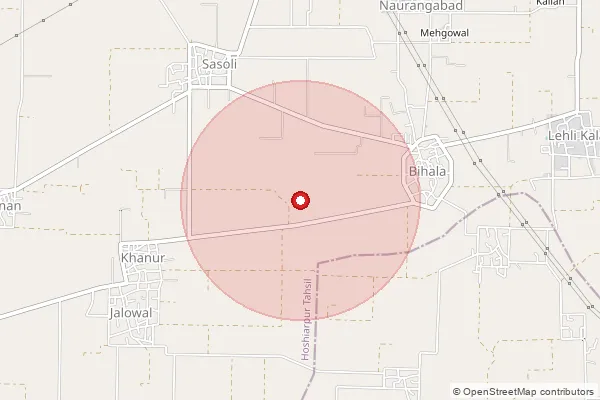 Map showing approximate area covered by Pincode 144527 — Denowal Kalan Bo, Hoshiarpur