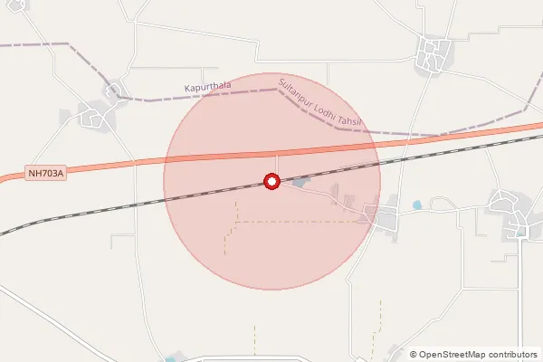 Map showing approximate area covered by Pincode 144528 — Padrana Bo, Hoshiarpur