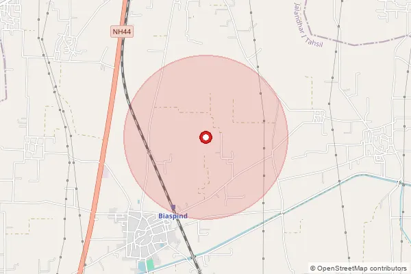 Map showing approximate area covered by Pincode 144532 — Panam Bo, Hoshiarpur