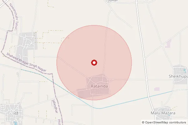 Map showing approximate area covered by Pincode 144620 — Dadwindi Bo, Kapurthala