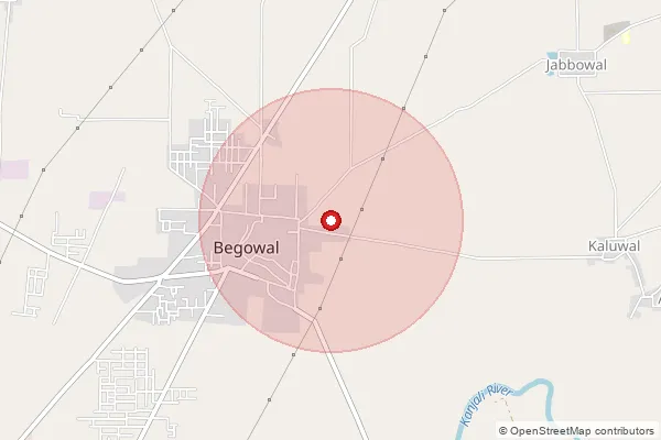 Map showing approximate area covered by Pincode 144621 — Begowal So, Kapurthala