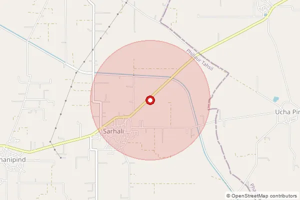 Map showing approximate area covered by Pincode 144633 — Dhanipind Bo, Jalandhar