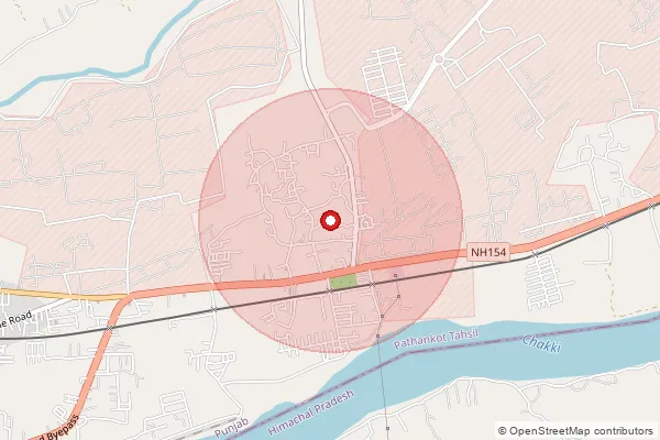 Map showing approximate area covered by Pincode 145001 — Chakkar Bo, Pathankot
