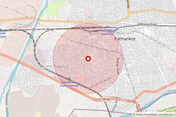 Map showing approximate area covered by Pincode 145022 — Lehroon Bo, Pathankot