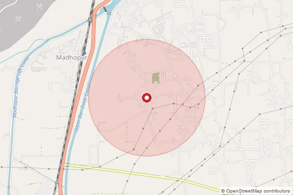 Map showing approximate area covered by Pincode 145024 — Tharial Bo, Pathankot