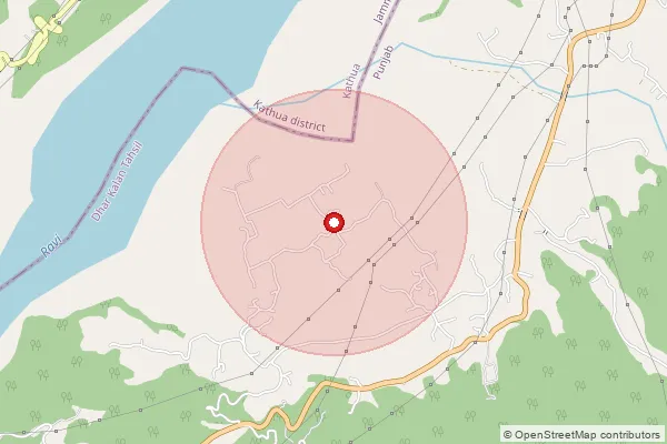 Map showing approximate area covered by Pincode 145029 — Kot Bo, Pathankot