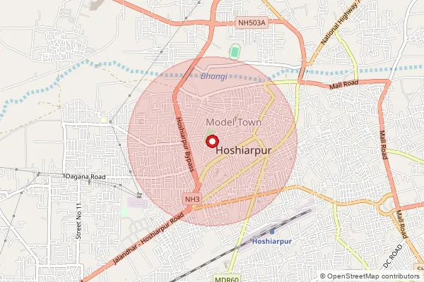 Map showing approximate area covered by Pincode 146001 — Hoshiarpur Ho, Hoshiarpur
