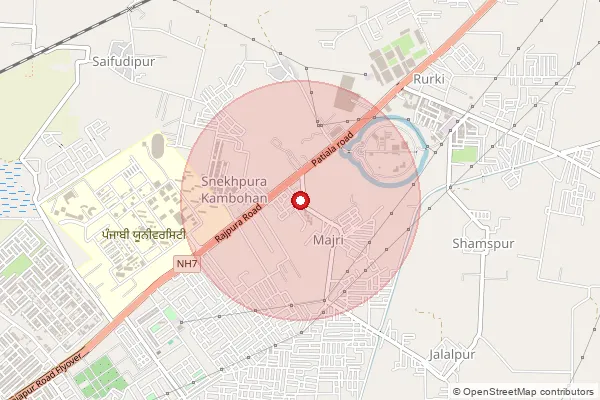 Map showing approximate area covered by Pincode 147021 — Chappar Bo, Patiala