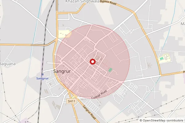 Map showing approximate area covered by Pincode 148001 — Sangrur Ho, Sangrur