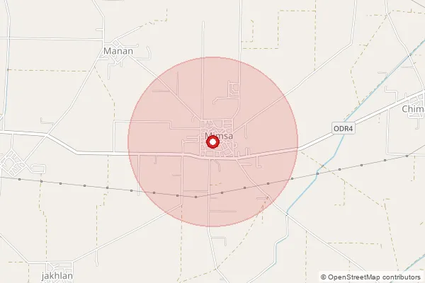 Map showing approximate area covered by Pincode 148017 — Mehsampur Bo, Sangrur