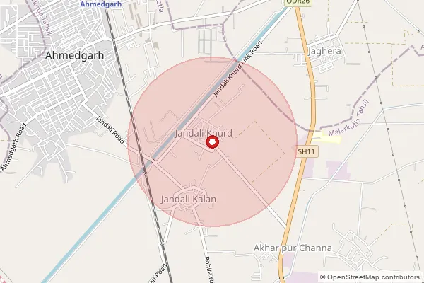 Map showing approximate area covered by Pincode 148021 — Nathu Majra Bo, Malerkotla