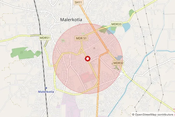 Map showing approximate area covered by Pincode 148023 — Himtana Bo, Malerkotla
