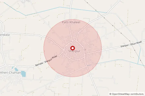 Map showing approximate area covered by Pincode 148025 — Bajwa Bo, Sangrur