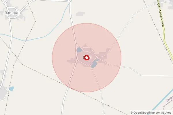 Map showing approximate area covered by Pincode 148026 — Alloarakh Bo, Sangrur