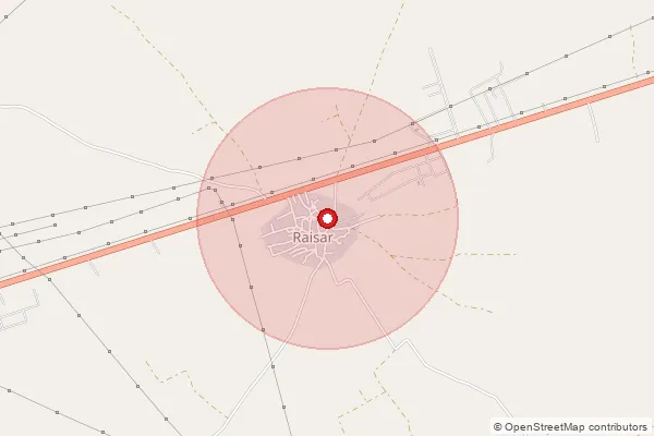 Map showing approximate area covered by Pincode 148101 — Raisar Bo, Barnala