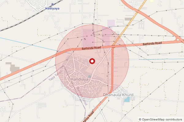 Map showing approximate area covered by Pincode 148107 — Dhaula Bo, Barnala