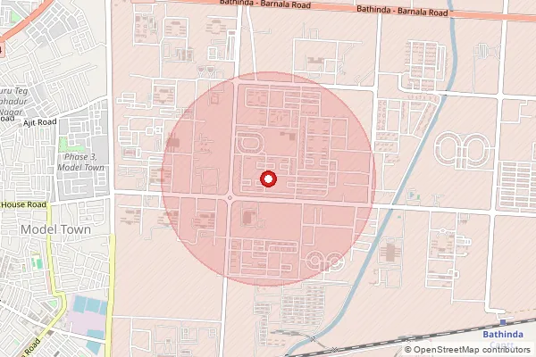 Map showing approximate area covered by Pincode 151004 — Bathinda Cantt So, Bathinda