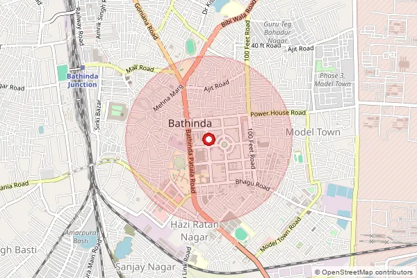 Map showing approximate area covered by Pincode 151006 — Ndc Bathinda, Bathinda