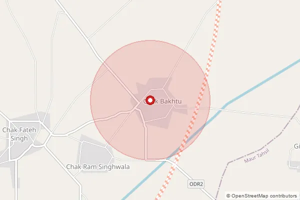Map showing approximate area covered by Pincode 151101 — Bhucho Khurd Bo, Bathinda