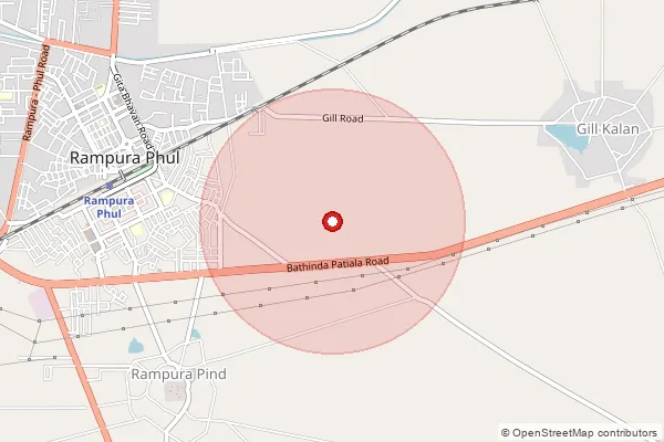 Map showing approximate area covered by Pincode 151105 — Bhaini Kani Bo, Bathinda